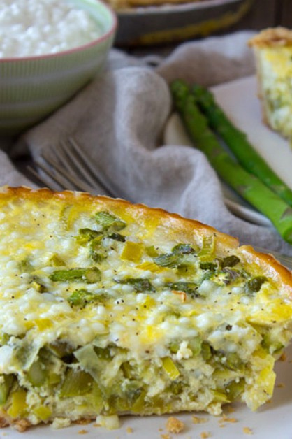 Asparagus and Leek Quiche on plate