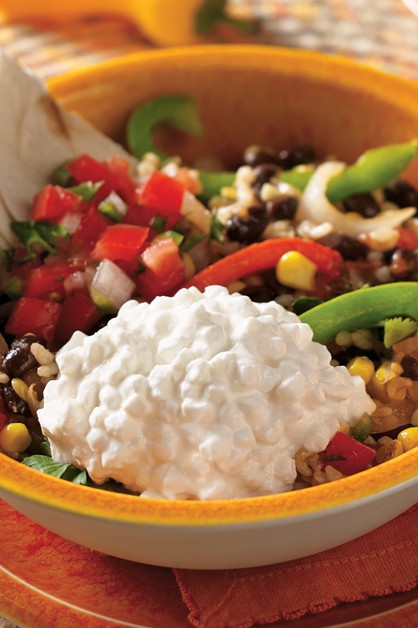 Black Bean and Rice Cottage Cheese Burrito Bowl