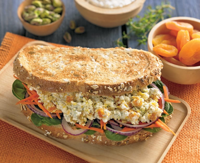 Thumbnail image for Cheesy Apricot Pistachio and Greens Sandwich