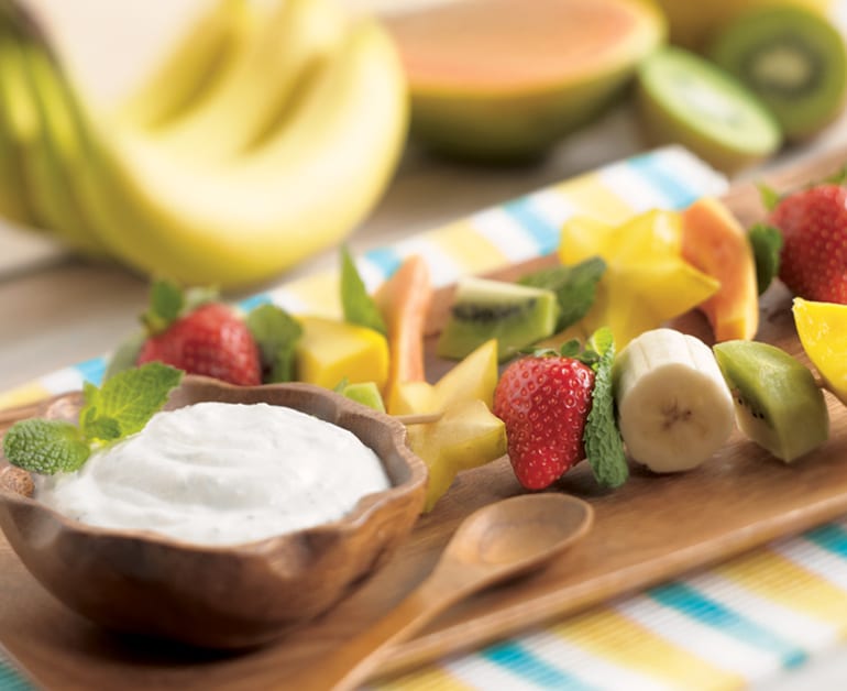 Fresh Tropical Fruit Kabobs with Mint Dip slider image 1