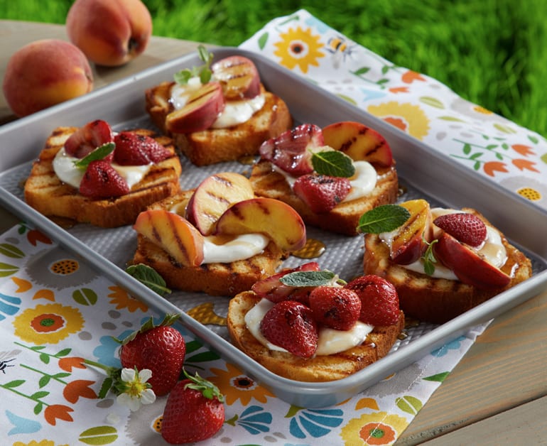 Click to open Grilled Pound Cake with Peaches and Strawberries recipe