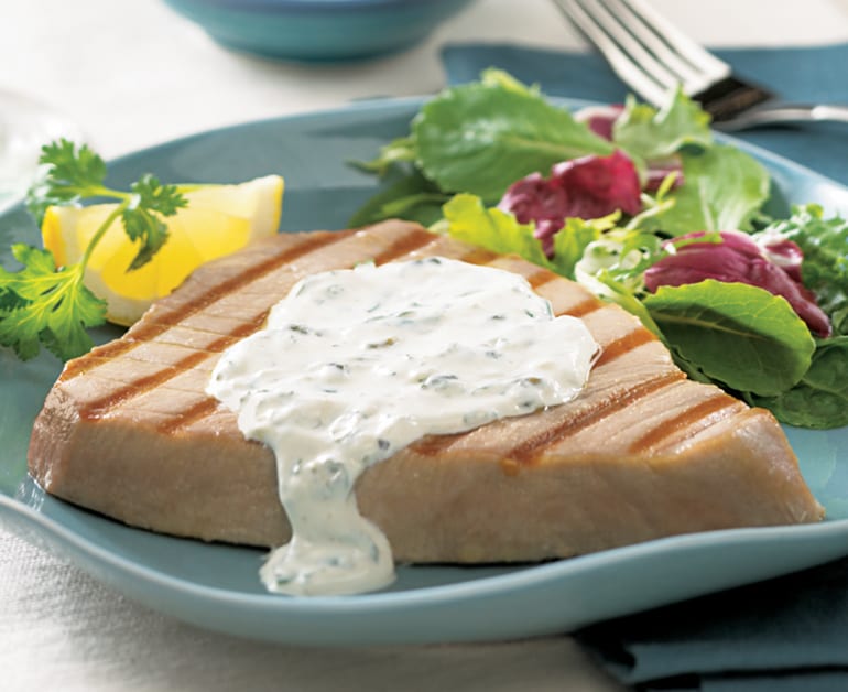View recommended Grilled Tuna with Cilantro Cream Sauce recipe