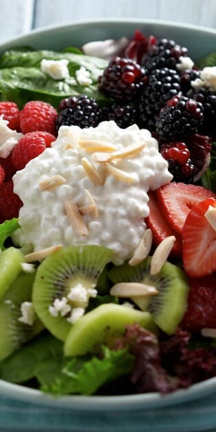 Berry Salad in bowl with Cottage Cheese