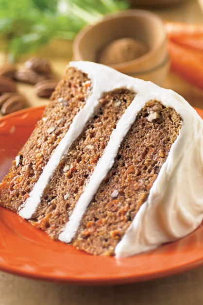 carrot cake on orange plate