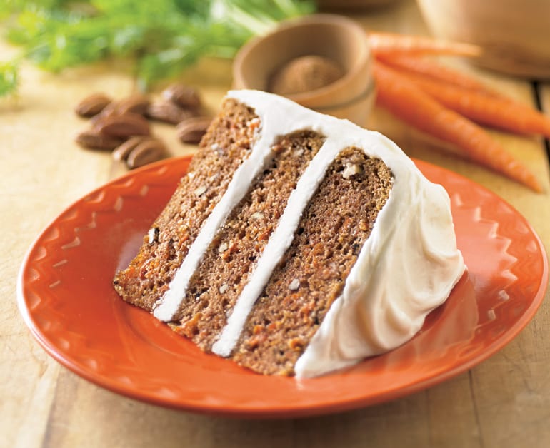 carrot cake on orange plate