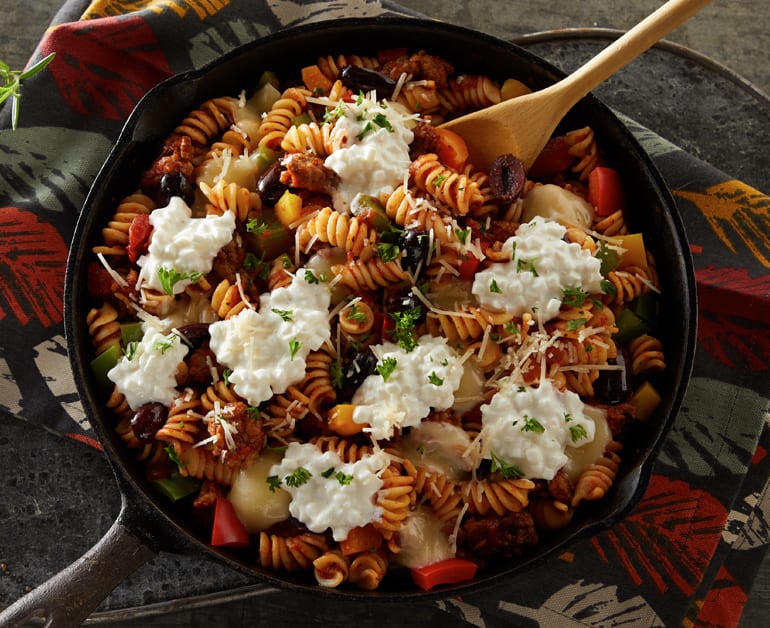 Click to open Cheesy Sausage Skillet Pasta recipe