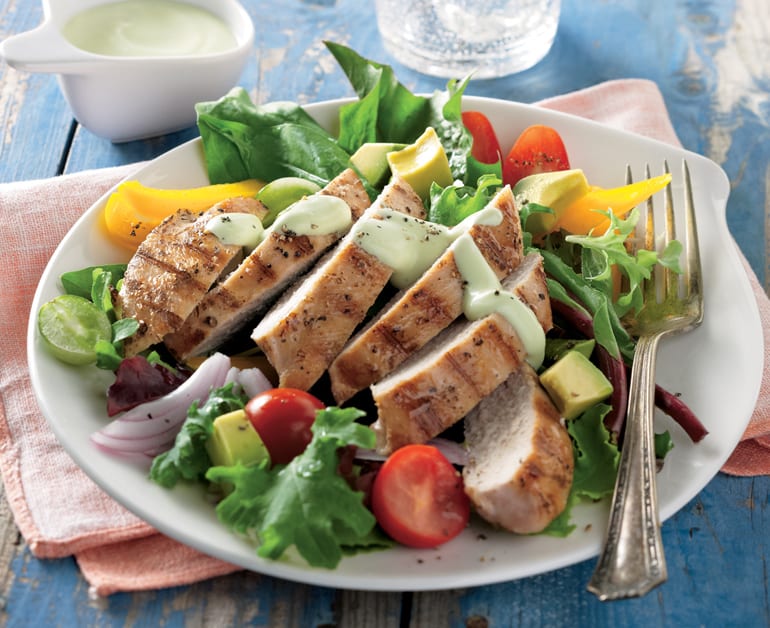 Thumbnail image for Grilled Chicken Salad with Creamy Avocado Dressing