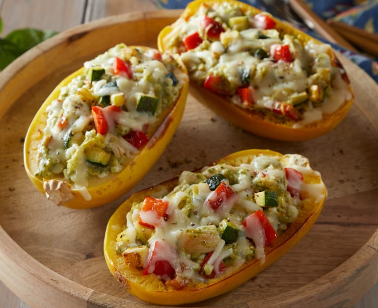 View recommended Pesto Chicken Stuffed Spaghetti Squash recipe