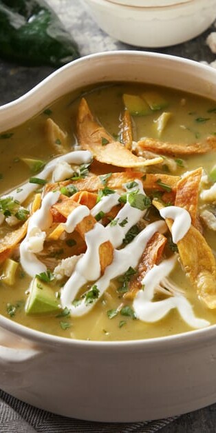 tomatillo tortilla soup with sour cream