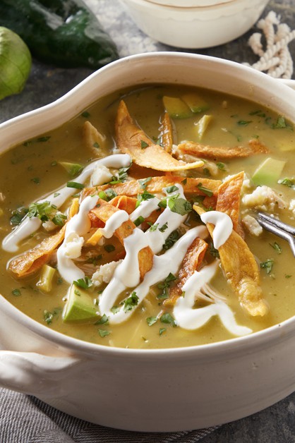 tomatillo tortilla soup with sour cream