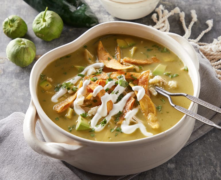 tomatillo tortilla soup with sour cream