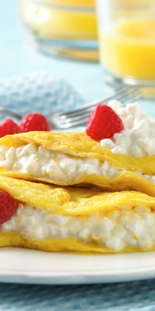open-faced fruit and cheese omelette