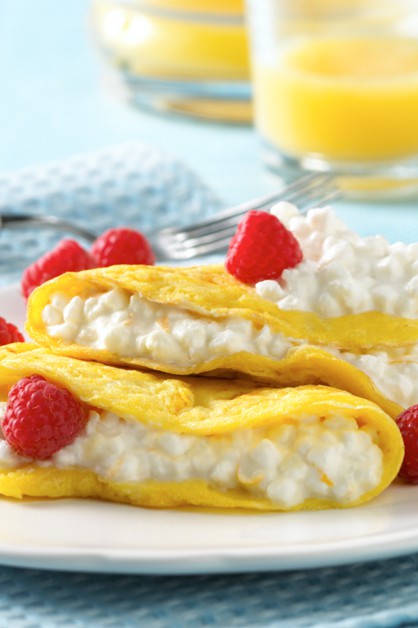 open-faced fruit and cheese omelette