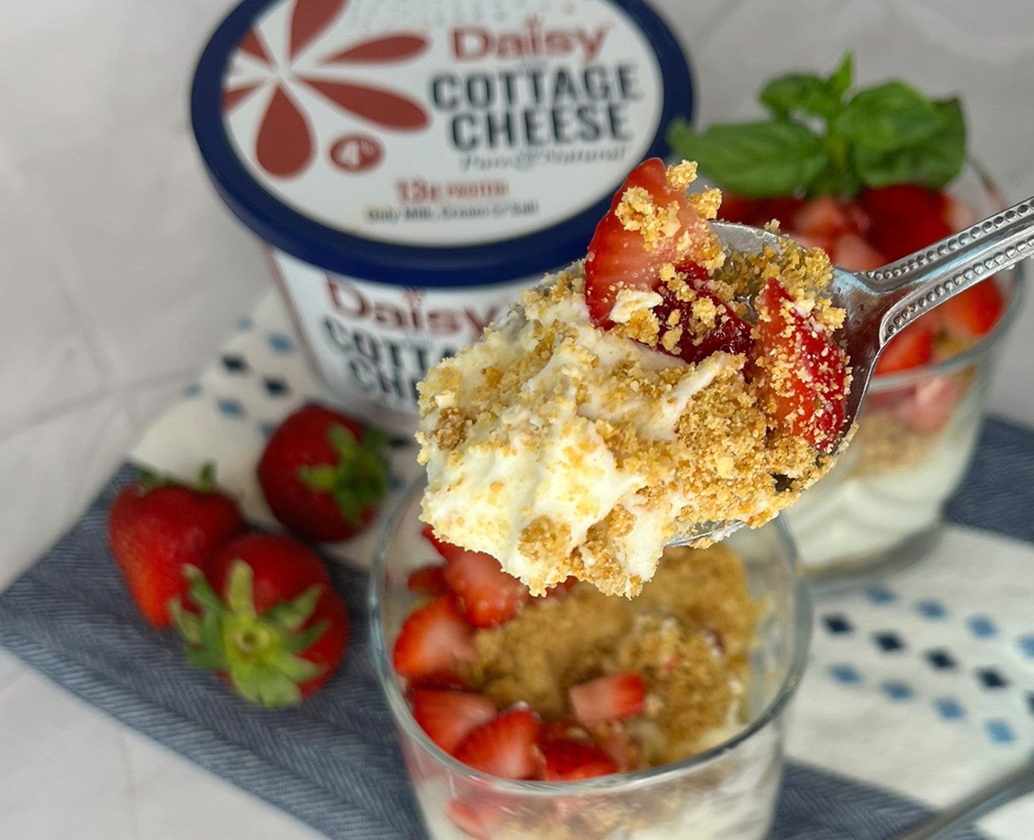 No Bake Cottage Cheese Cheesecake Jars with Fresh Strawberries slider image 2