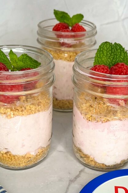 No Bake White Choc Rasp Cheesecake Jars 770x628